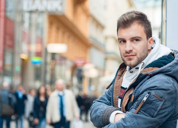 Young Gorgeous Man Good Looking Guy Street City Copyspace Text — Stock Photo, Image