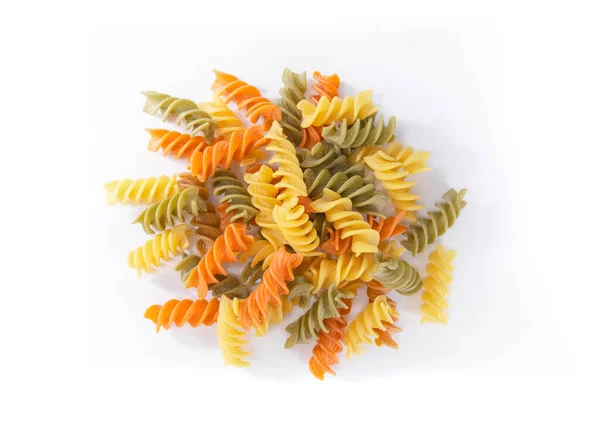 Pile Uncooked Macaroni Isolated White Topview Dried Colorful Noodle — Stok fotoğraf