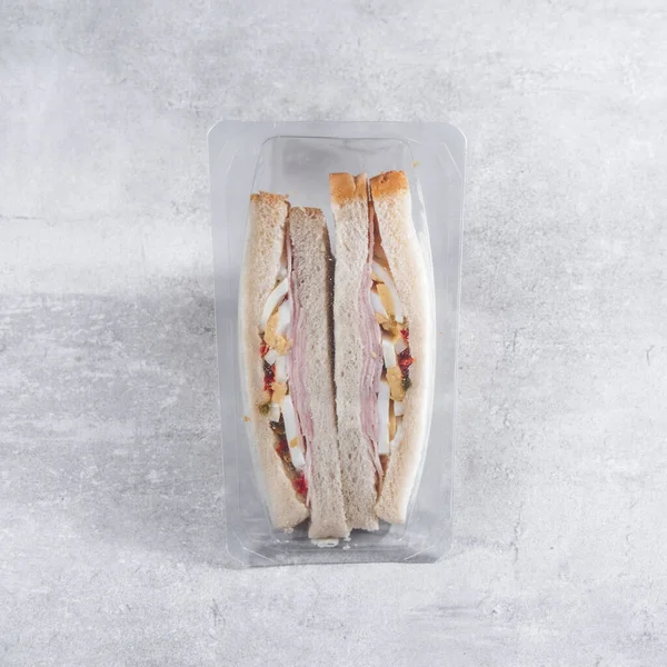 Sandwich Dans Une Boîte Plastique Transparent Sac Nylon Pour Aller — Photo