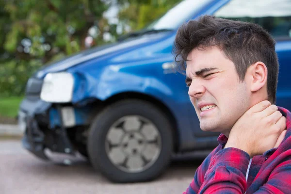 Male Motorist Suffering From Whiplash After Car Accident — Stock Photo, Image