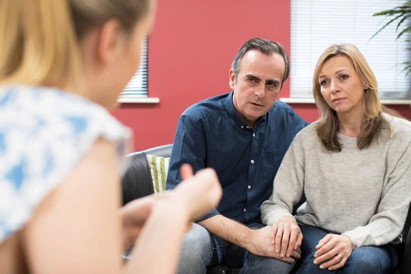 Concerned Mature Couple Talking With Female Counselor — Stock Photo, Image
