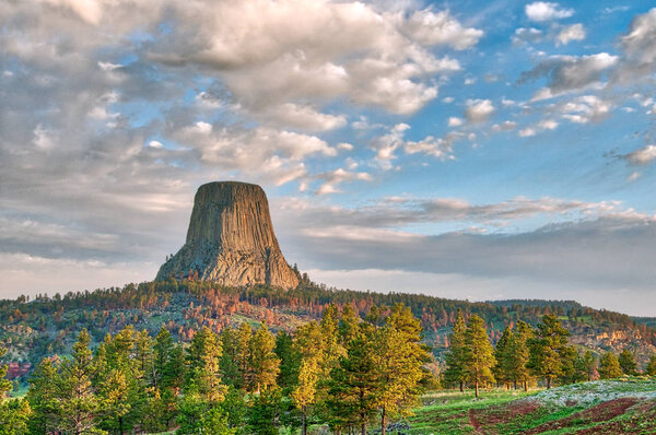 Devil's Tower National Monument Under the Early Morning Cloudy S