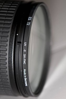 Close up of an UV Ultraviolet Filter on the end of a lens