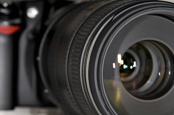 Close-up de uma lente de câmera de fotografia — Fotografia de Stock