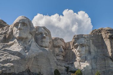 Mavi gökyüzünün altındaki Rushmore Dağı 'nın basit ve temiz görüntüsü 