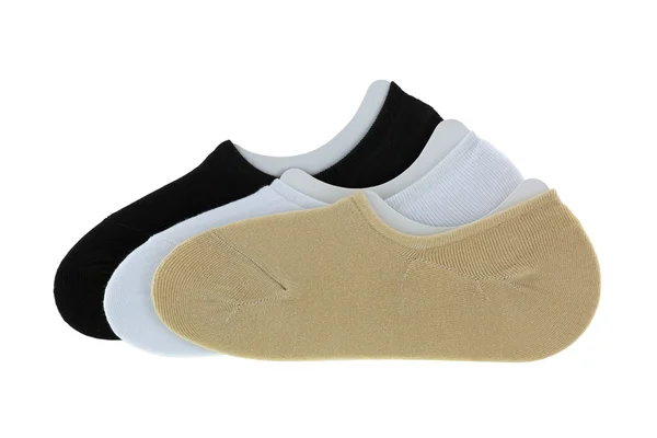 Low cut ankle socks in simple color. Comfortable soft socks in black white beige — Stock Photo, Image