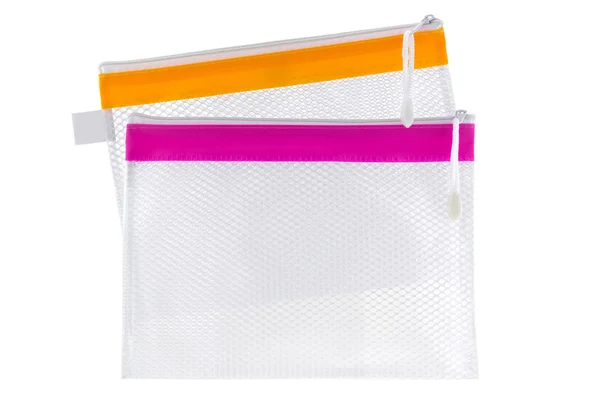Transparante doorzichtige plastic PVC idealiter gebruikt als cosmetische zak, briefpapier potlood geval, documentbestand — Stockfoto