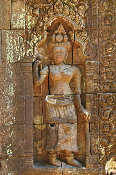 プー (ワット ・ プー)、ラオス南部で (Apsarasa)、アプサラの彫刻をロックします。 — ストック写真