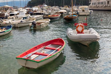 Yat, balıkçı teknesi, yelkenli tekneler, yolcu gemilerine limanında Portofino, İtalya