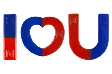 Mıknatıslar kırmızı mavi word ile ı Love You (U kalp harf alfabe)