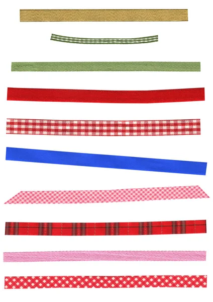 Assort of colorful beautiful ribbons. Many narrow strip of fabri — Stock Photo, Image