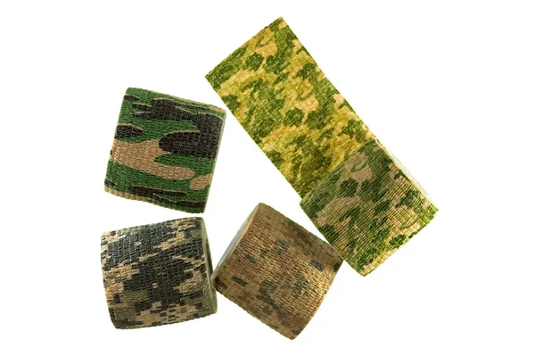 Rolls of fabric camouflage pattern stretchable bandage tape isolated on white — Stock Photo, Image