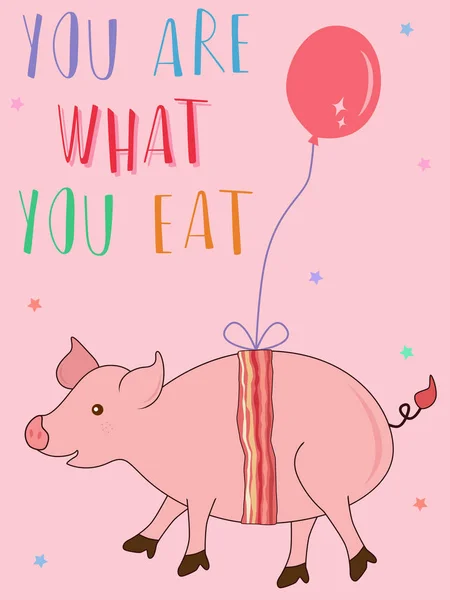 Illustration vectorielle de mignon dessin animé de porc rose enveloppé de bacon — Image vectorielle