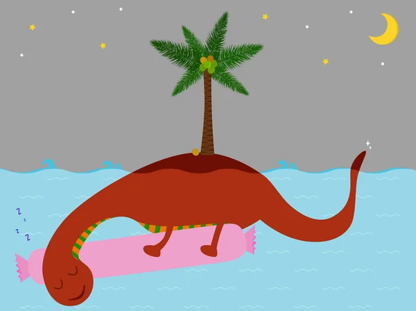Vektor-Illustration des niedlichen lächelnden Loch-ness-Monster-Cartoons, schlafende Nessie unter Wasser — Stockvektor
