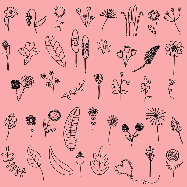花の要素として手描き花葉落書きのベクトル イラスト セット — ストックベクタ