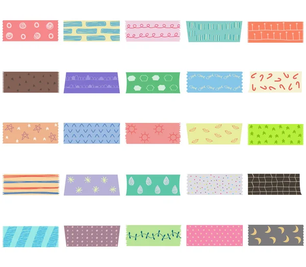 Vector illustration set of cute hand drawn masking tape (Washi tape), fabric strip — Stock Vector