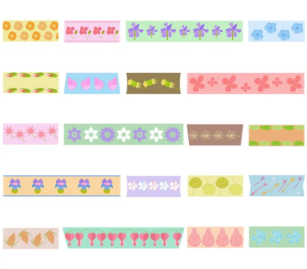 Vektor Illustration Set von niedlichen handgezeichneten Masking Tape (Washi-Band) mit Blume — Stockvektor