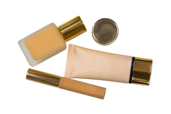 Packages of cosmetic makeup, liquid foundation, creamy concealer — Stock Photo, Image