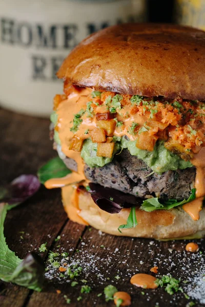 Southern style veggie burger on wooden table