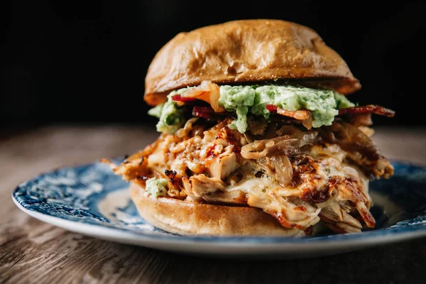 Smoked BBQ Chicken Sandwich on rustic background — Stock Photo, Image