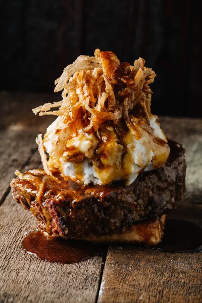 Gourmet open face meatloaf sandwich — Stock Photo, Image