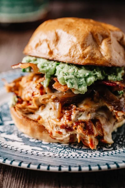 Smoked BBQ Chicken Sandwich with bacon and avocado — Stock Photo, Image