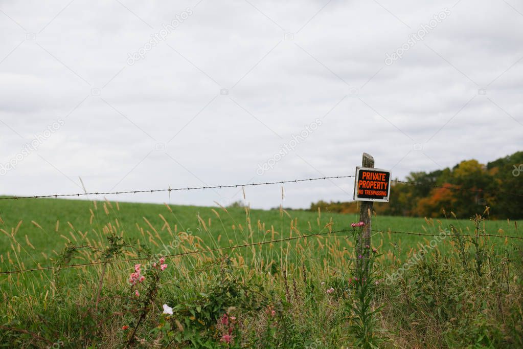 No trespassing sign for a private property in countryside 