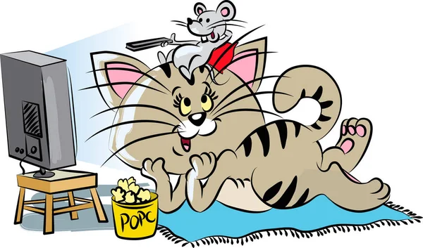 kedi ve fare birlikte televizyon izler.