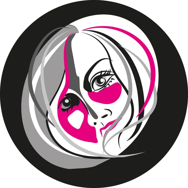 Kadın yüzü grafiksel olarak pembe ve siyah