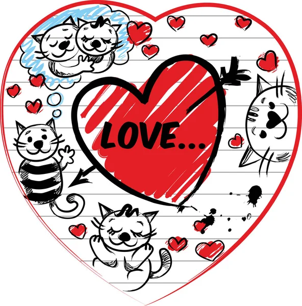 Katzen Herzen Lieben Das Glück Valentinstag — Stockvektor