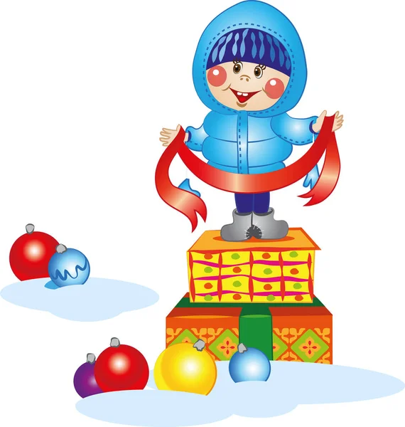 Bir çocuk elinde Noel süsü tutuyor.