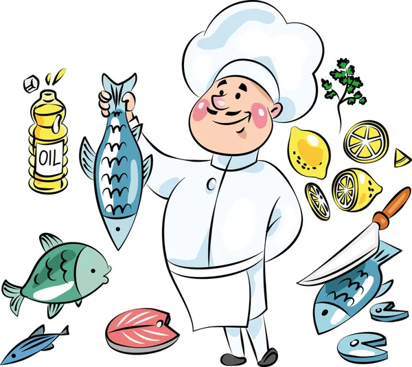 Chef Guarda Pescado — Archivo Imágenes Vectoriales