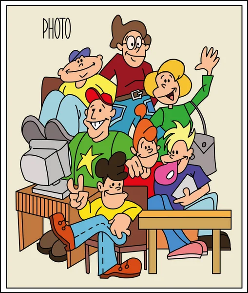 group of high school students retro