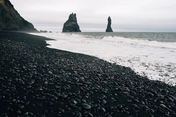 Pierres Sur Une Plage Noire Islandais — Photo