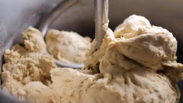 Mixer mixes eggs with flour in a factory — Stock video