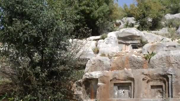 Túmulo do antigo cemitério, Limyra, Turquia . — Vídeo de Stock