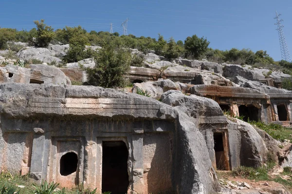 Hrobky starověkého pohřebiště, Limyra, Turecko. Stock Fotografie