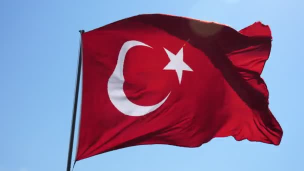 土耳其国旗在风中摇曳 — 图库视频影像