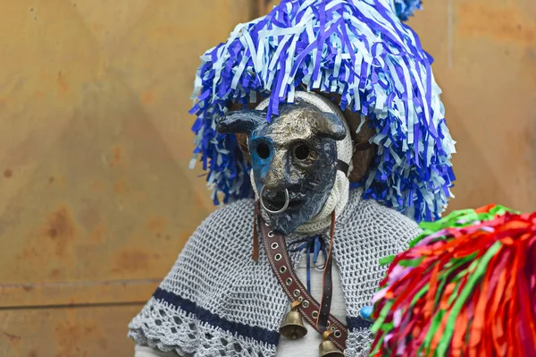 Mask with horn and hat at Aliano province of Matera — Stock Photo, Image