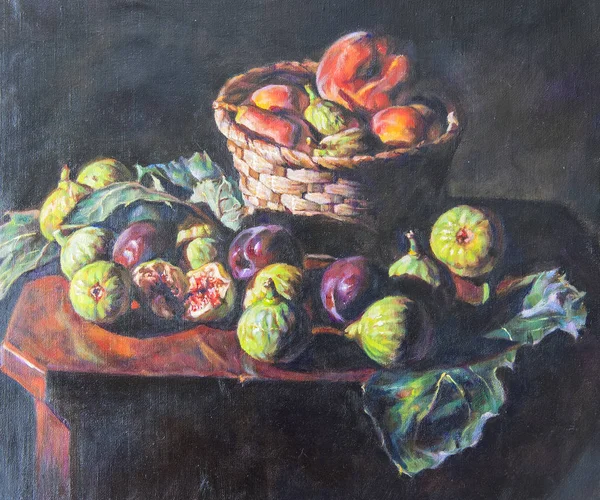 Pintura al óleo sobre lienzo de una composición de frutas — Foto de Stock