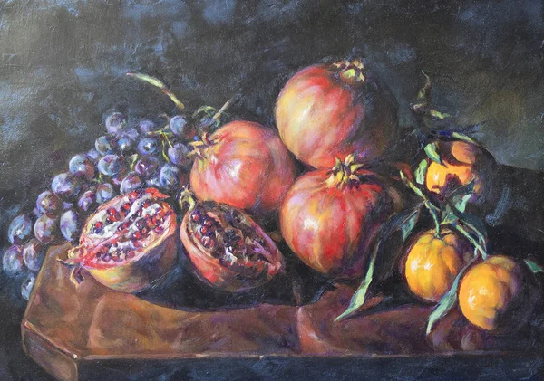 Pittura ad olio su tela di una compositio di frutta — Foto Stock