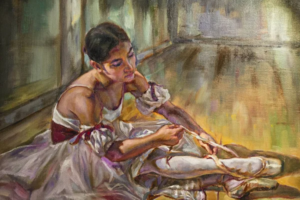 Oil painting on canvas of a dancer sitting on the groun — Stock Photo, Image