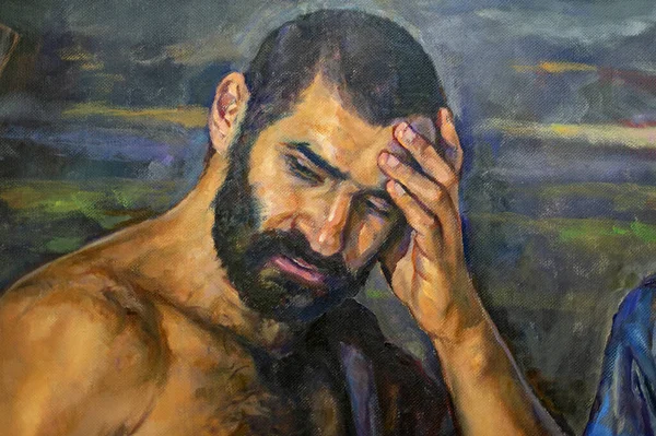 Portrait Man Painted Canvas — Stock Photo, Image