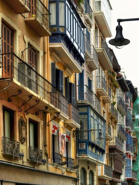 Vertical View Row Balconies Downtown Pamplona North Spain — Stock Photo, Image
