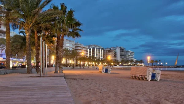 Vista Praia Salou Tarragona Espanha Durante Crepúsculo — Fotografia de Stock