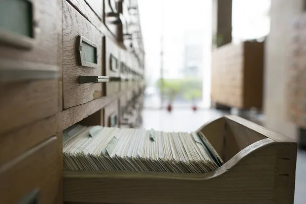 Old wooden drawers in archive — Stock Photo, Image