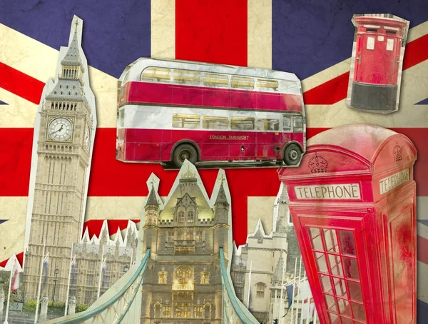 Collage of Big Ben, London Bus — Zdjęcie stockowe