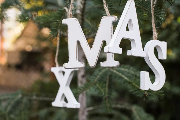 Word Xmas üzerinde köknar ağacı.