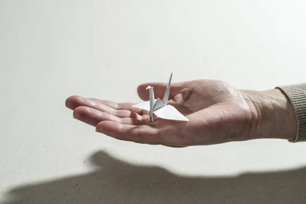 Χέρι κρατήστε γερανός origami — Φωτογραφία Αρχείου
