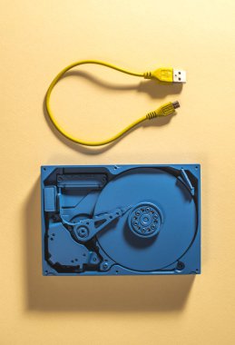 Blue colour hard disc and usb cable clipart